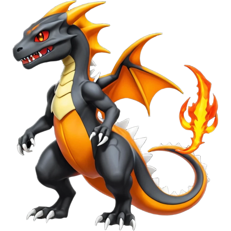 Shiny Black Gothic Futuristic Spooky Evil Exotic Colorful Dark Duskull-Salandit-Marowak-Charizard-Charmeleon-Fakémon-hybrid-creature (full body)  emoji