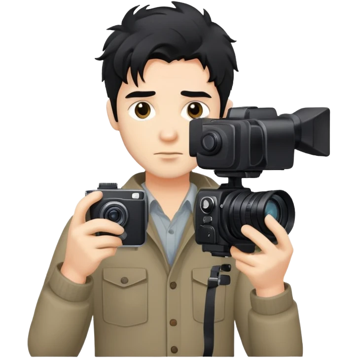 a man with black messy hair holding a camera emoji