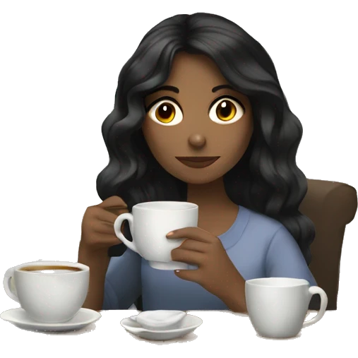 Girl with dark hair drinking tea emoji