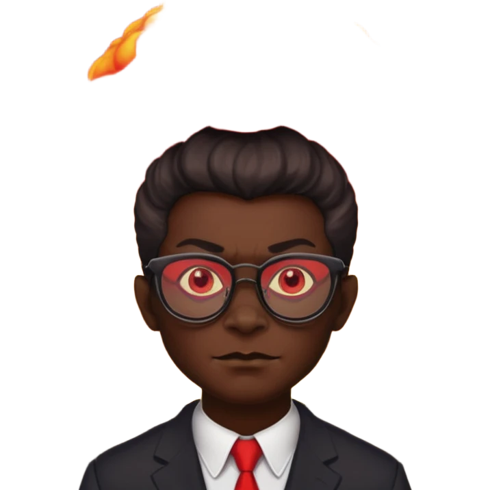 Демон в очках, позади него "ядерный гриб" emoji