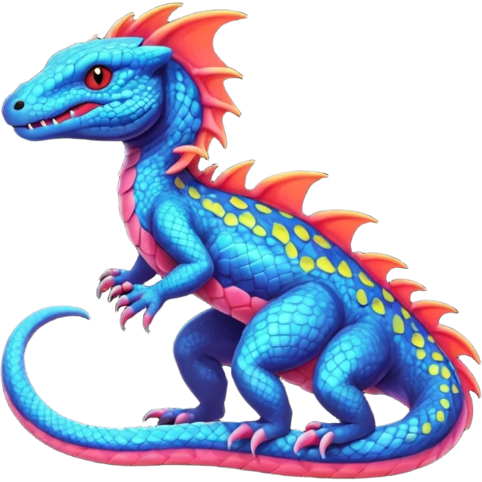 Multi-colored, neon-colored, randomly-colored Salandit-Fionbri-Falvie-Vernid-Fakémon-creature (full body) emoji