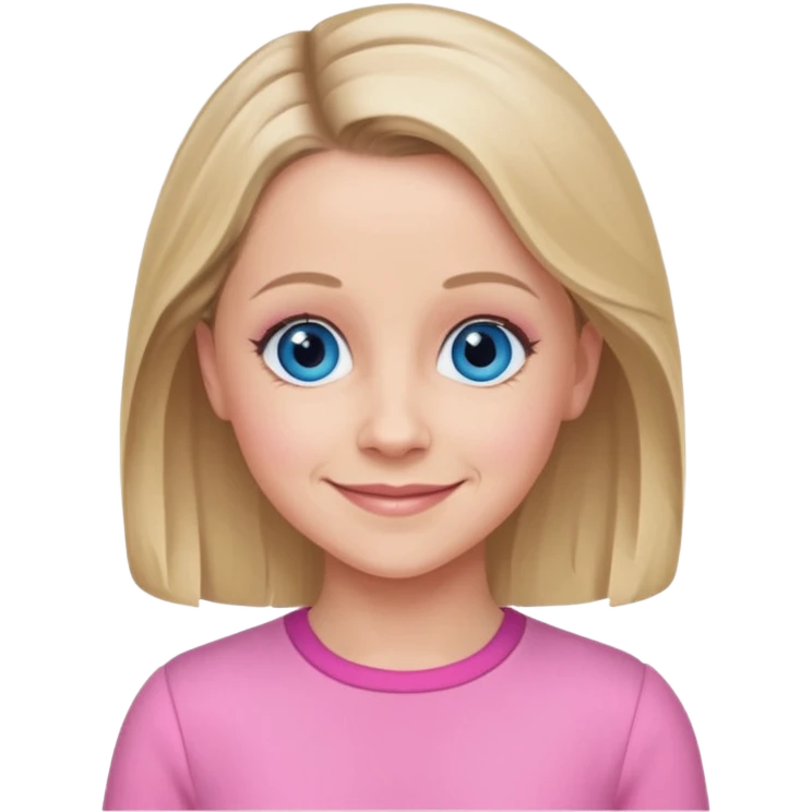 Kellie Bright with blue eyes, pink outfit emoji