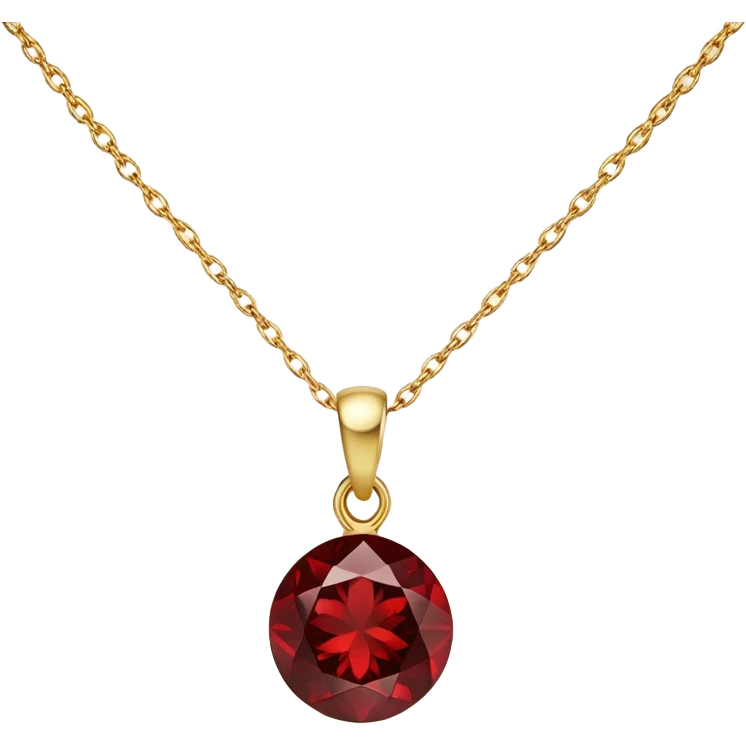 A polished round ball red garnet pendant suspended from a delicate gold chain, like a drop of enchanted starlight, glowing with the warmth of passion and the quiet power of transformation emoji