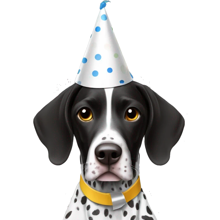 Party hat on black & white german shorthair pointer emoji