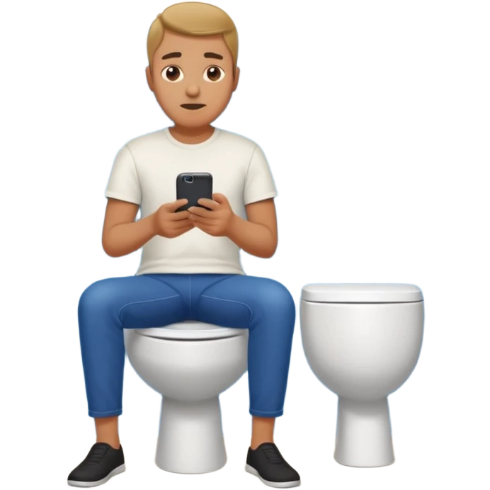 Man on toilet playing on phone while people wait to use bathroom emoji