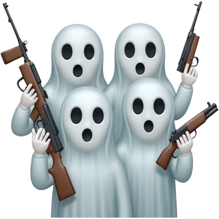 Fantasmas con un fusil y haciendo está señas con la mano 🤙 emoji