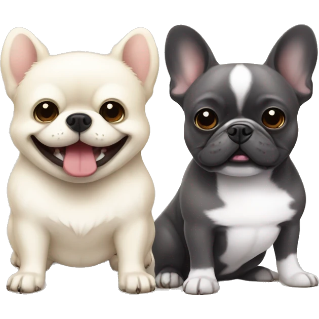 dark gray french bulldog happy and a cream pomeranian, best friends emoji