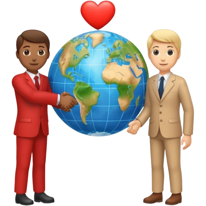Emoji with whole body and Shake hands emoji with heart and globe showing negotiation of climate change  emoji
