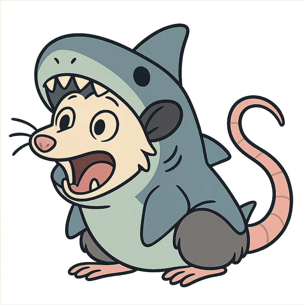 cute cartoon possum dressed up like a shark emoji