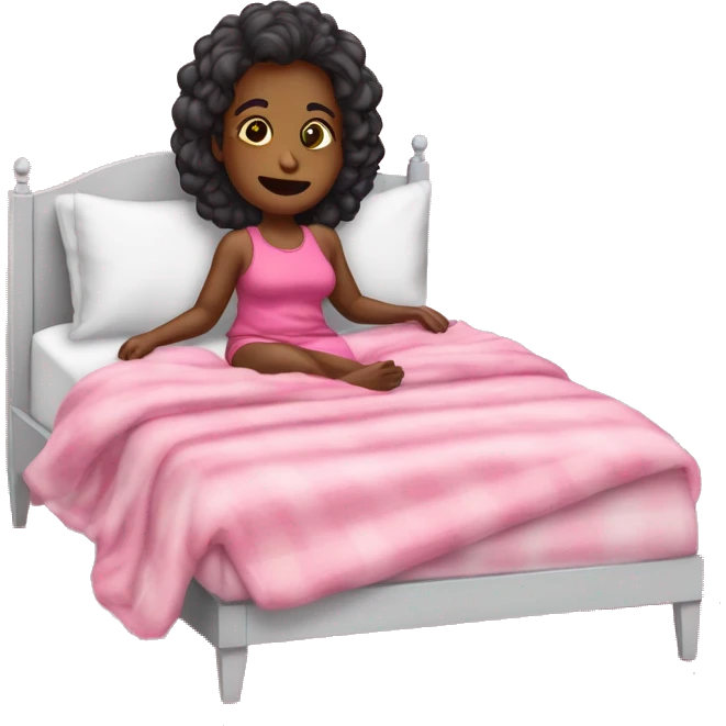 mulher pele clara cabelo escuro com pijama rosa dormindo cama  emoji