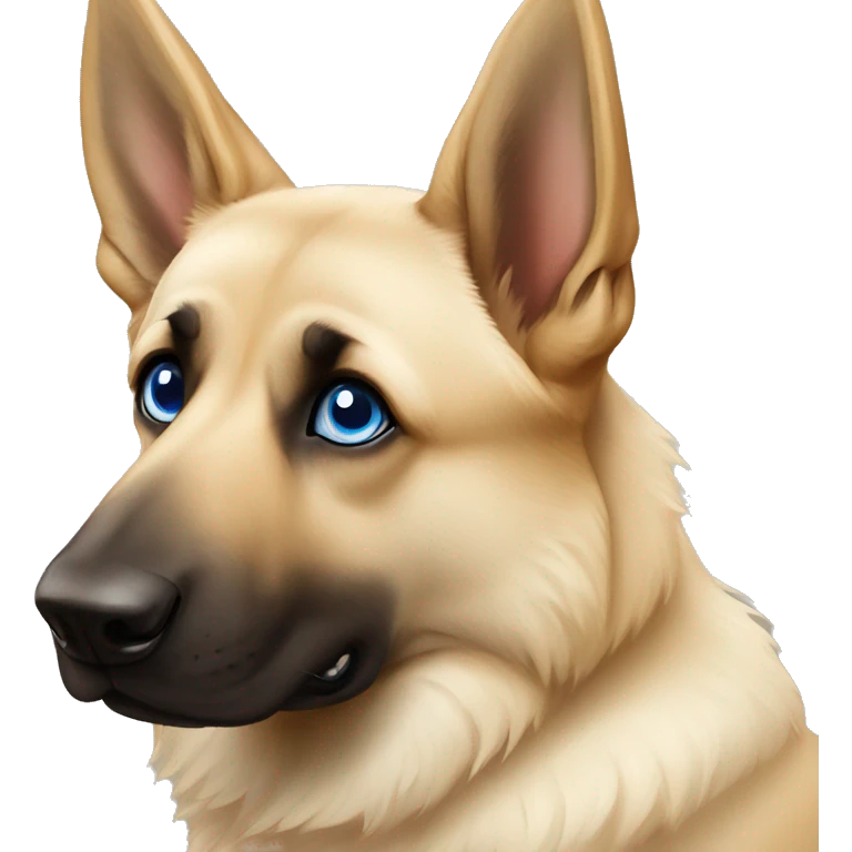 Cream German Shepard with one blue eye and one brown emoji
