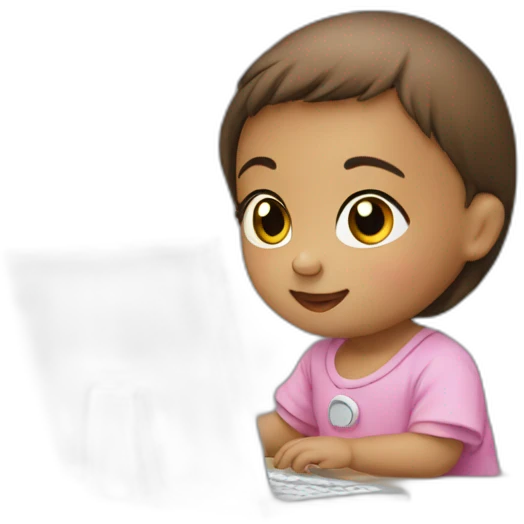an baby girl using a computer emoji
