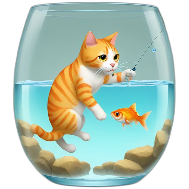 cat fishing for a goldfish in a glass emoji