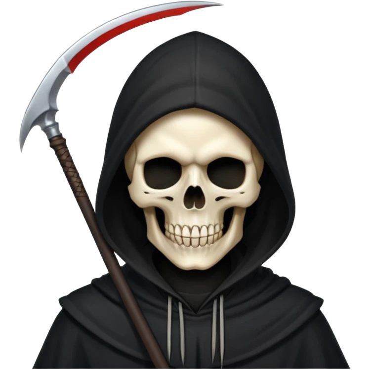 skull head, black hood, scythe emoji