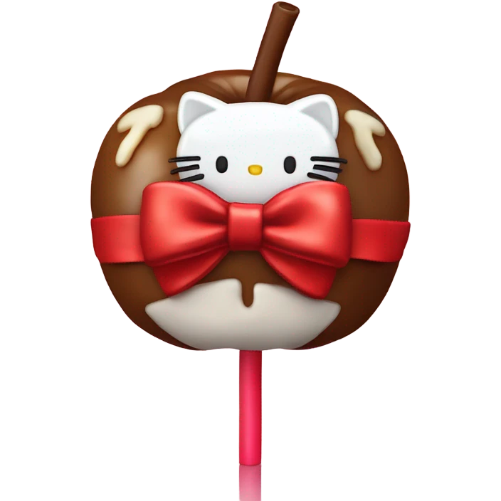 Hello kitty themed candied apple with a red bow emoji