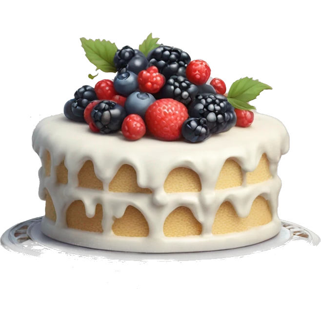 aesthetic vintage rococo cake with white icing, berries on cake stand  emoji