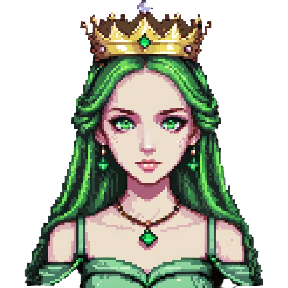beautiful princess with striking green eyes and a crown emoji