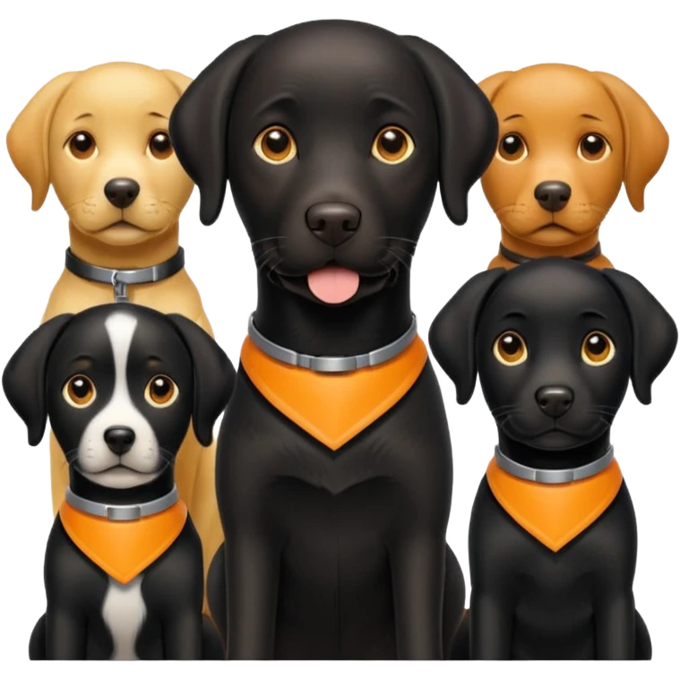 1 black labrador with yellow collar, 1 black labrador with orange collar, 2 dogs in 1 picture emoji