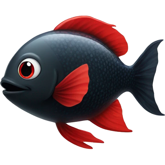 Black and red fish smileing face in the aquarium emoji