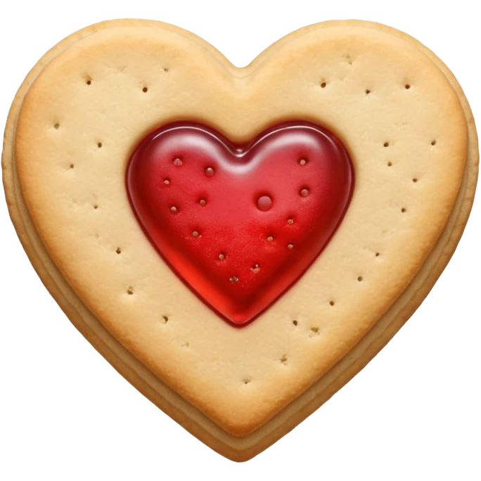 Realistic shortbread cookie in the shape of a heart with red jelly middle filling and sprinkled powder sugar on top. emoji