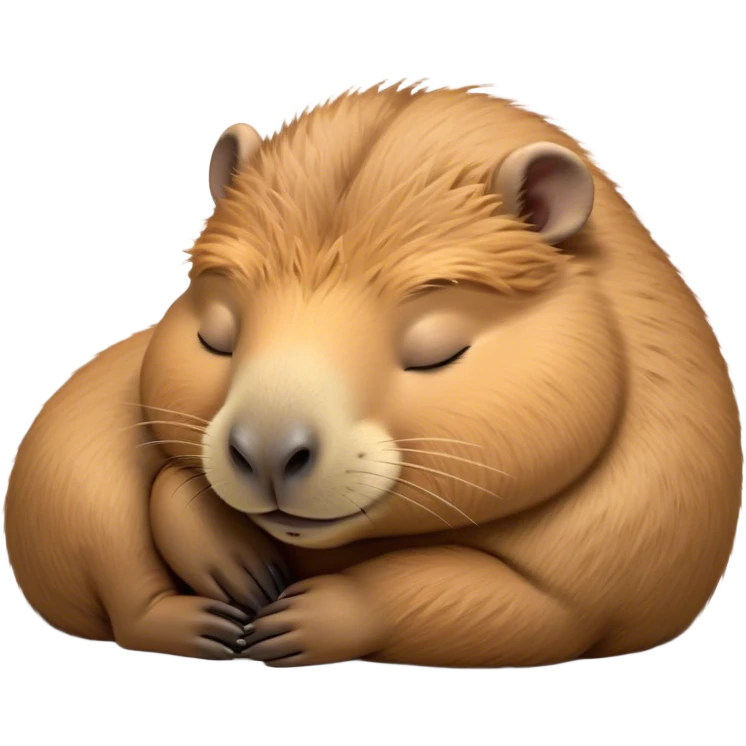 Meme-Worthy cute Sleeping Capybara Portrait Emoji, Head resting peacefully with a contented smile, showcasing luxuriously soft, fluffy fur and eyes gently closed in serene slumber, Simplified yet hilariously adorable features, highly detailed, glowing with a soft, drowsy natural light, high shine, relaxed and utterly lovable, stylized with an air of playful laziness, bright and heartwarming, soft glowing outline, capturing the essence of a sleeping capybara that feels destined to become the next viral sensation of adorable rest! emoji