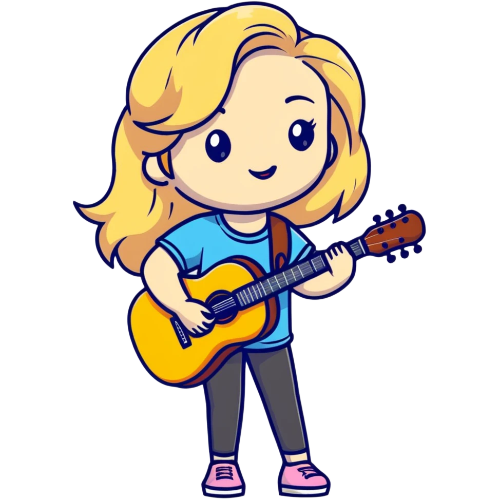 Cute cartoon blonde singer with guitar, inspired by Sabrina Carpenter emoji