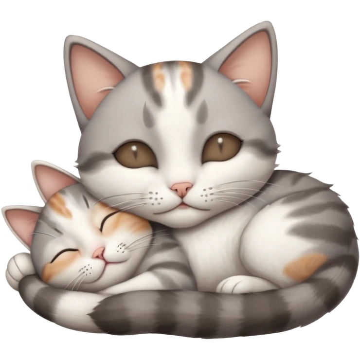 grey and white small cat with eyes closed lying down upside down tightly hugging its own face emoji
