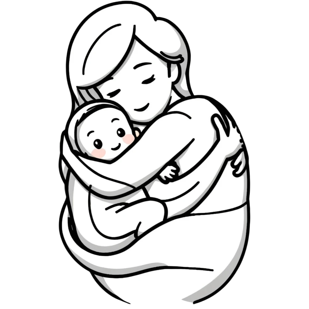 Mother and child hugging with love emoji