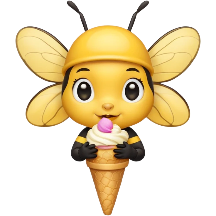 cute honeybee with ice cream in hand emoji