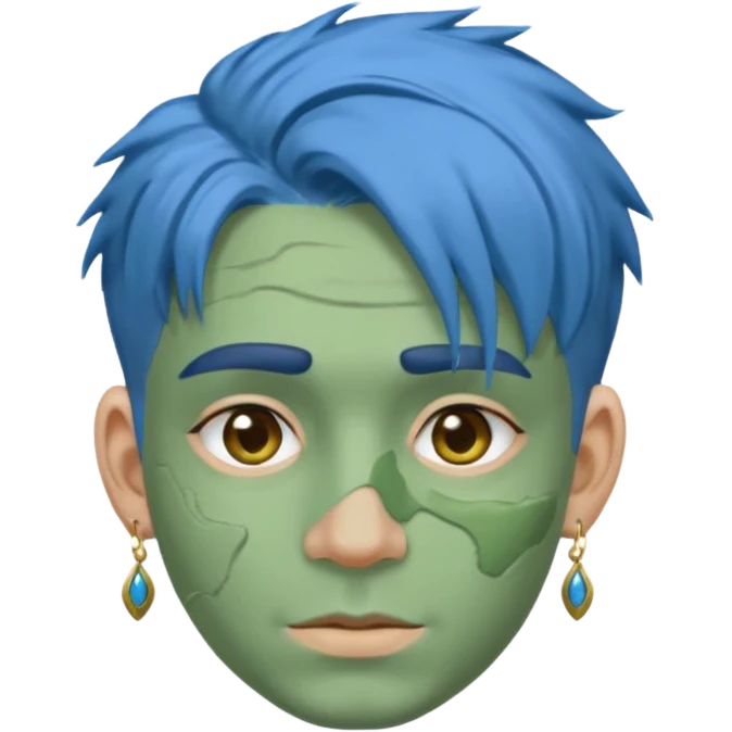 messy green clay mask man with earrings and blue hair emoji