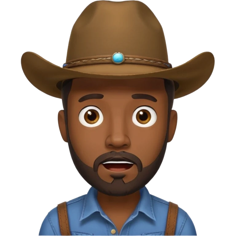 Black male, goatee beard, cowboy hat, surprised or shocked facial expression emoji