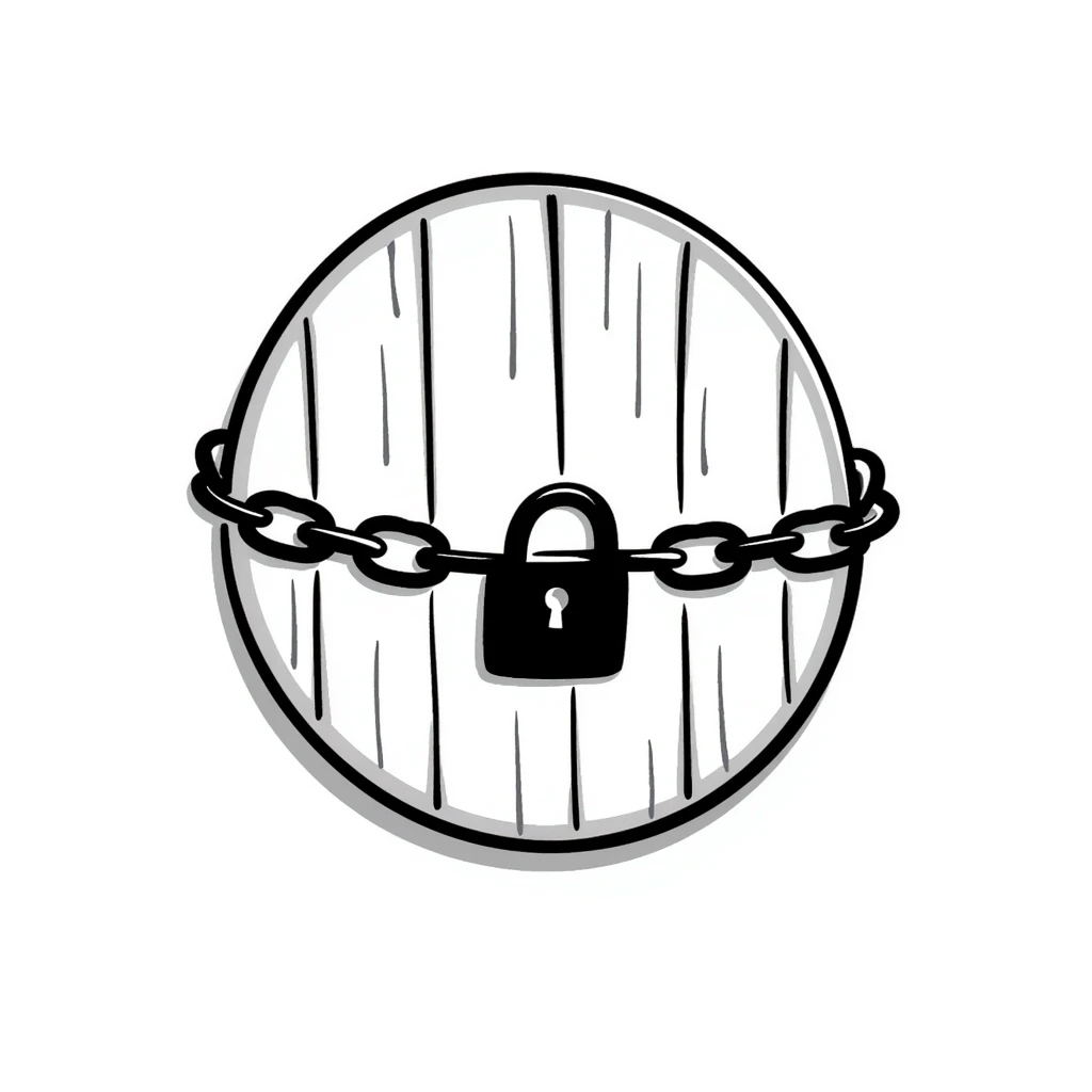 A chain lock wrapped around a circular door, securing it shut emoji