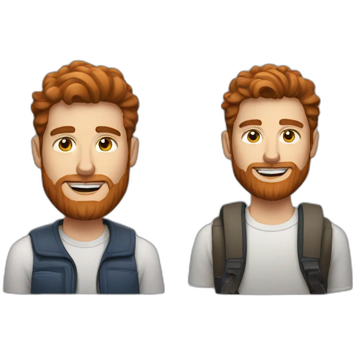 a men with brown hair and a red beard and airpods and a mac emoji