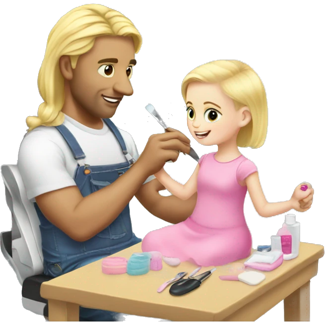 blonde babydaughter gives blonde dad a manicure emoji