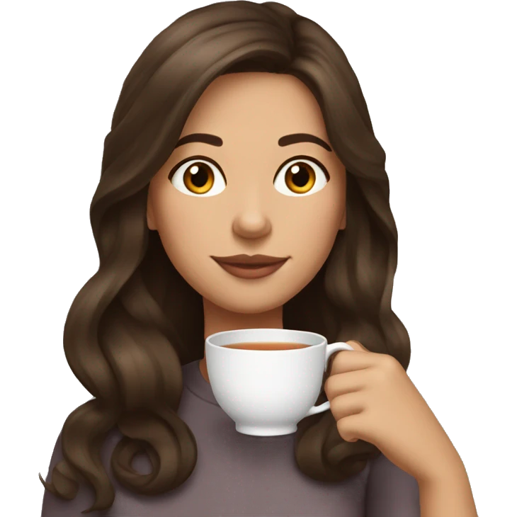 Girl sipping tea brunette hair emoji