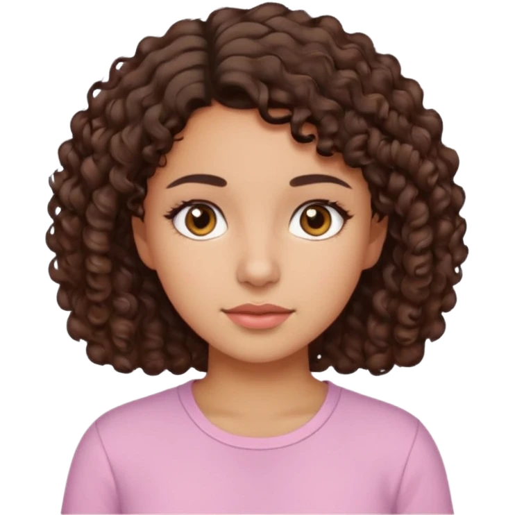 A Latina girl with brown eyes and short curly hair with a light pink shirt emoji
