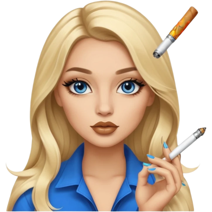 blonde light blonde balayage gorgeous girl blue eyes long hair with latina makeup smoking a cigarette baddie winged eyeliner Long nails emoji