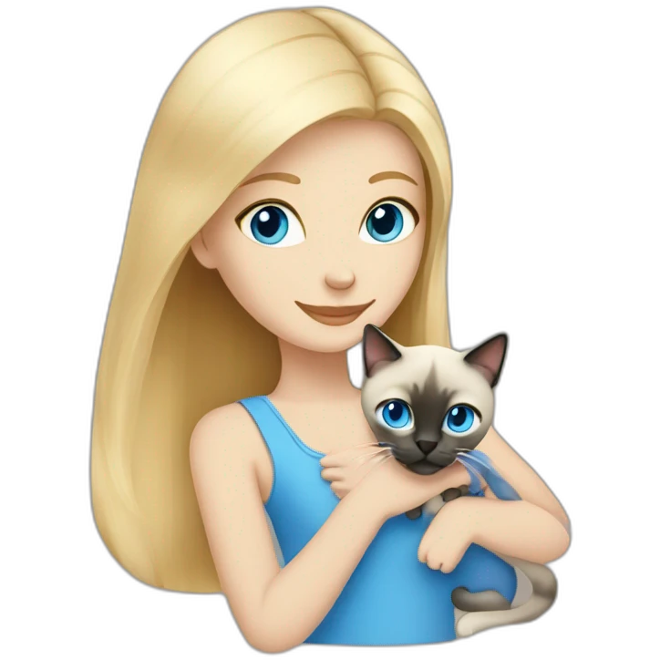 blonde girl with blue eyes petting a siamese cat emoji