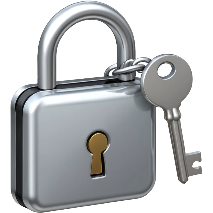 A chrome silver lock and key emoji, smooth metallic surfaces, glossy reflections, luxury swag vibe, minimal iOS emoji style, centered on clean white background emoji