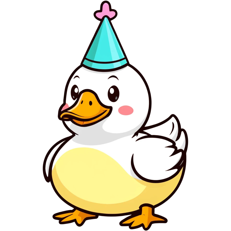 Duck with a party hat emoji