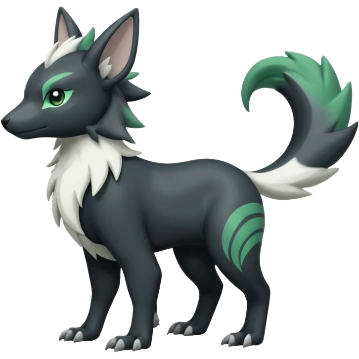 Shiny black with white, grey and green Linoone-Absol-Trico-Hybrid (Full body) emoji
