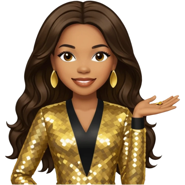 Tenitra Michelle Williams, R&B Singer from Destiny's Child with long dark brown hair, gold sequin outfit, medium dark skin emoji