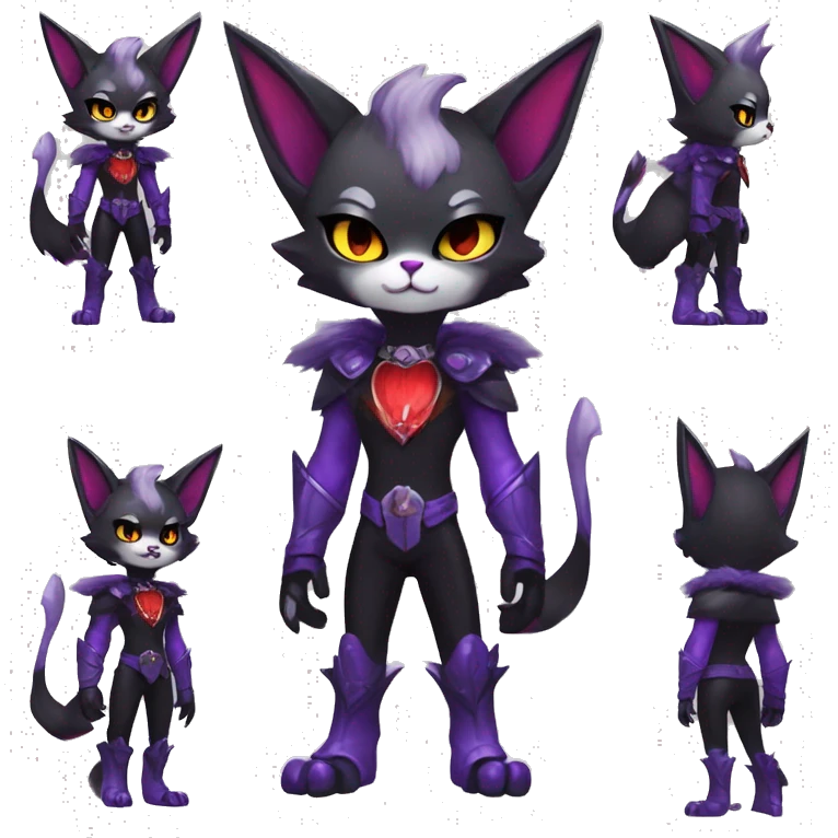 Anthro-Cute-Edgy-Cool-Vampiric-Batty-Cat-Black-Purple-Red-Grey-White-Yellow-Contrast-Colors-Fantasy-Fur-Sona-Chibi-Shiny-Fakémon-Hybrid with horns and fangs and collar full body emoji