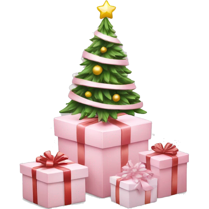 Light pink Christmas gifts under a white Christmas tree  emoji