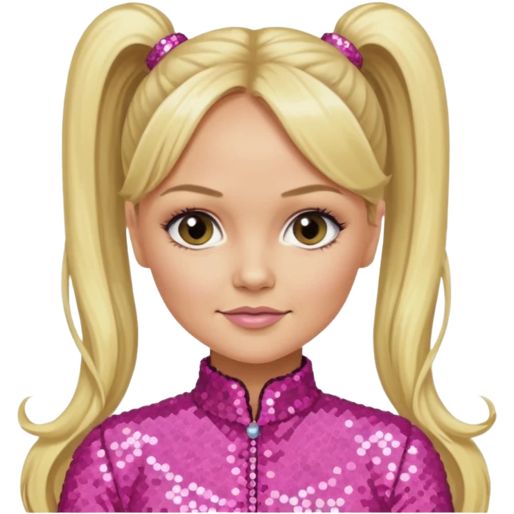 Emma Bunton from Spice Girls with long blonde two high ponytail hair, pink sequin outfit emoji