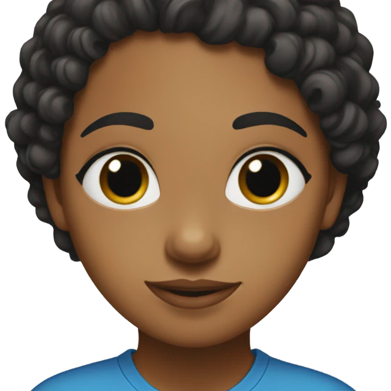 Brown girl with blue shirt & long black curly hair emoji