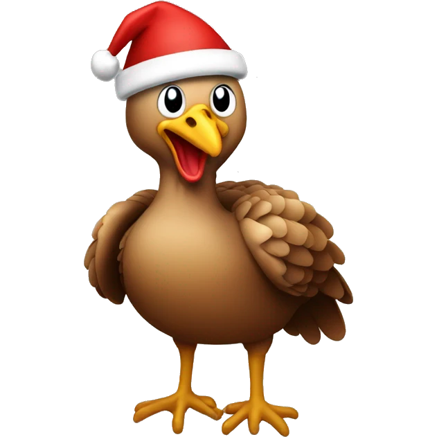 Turkey wearing Santa hat wrapped in Christmas lights emoji