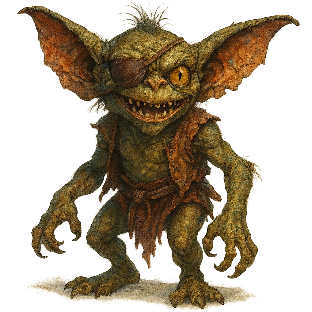 fantasy illustration of a gremlin with an eye patch emoji