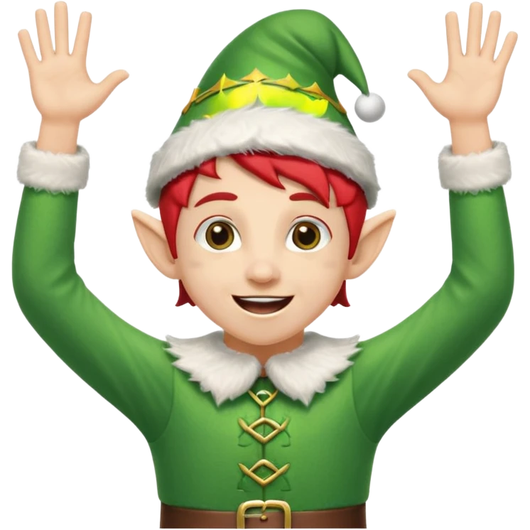 DUENDE NAVIDEÑO CON ORTODONCIA Y MANOS ARRIBA ANIMANDO emoji