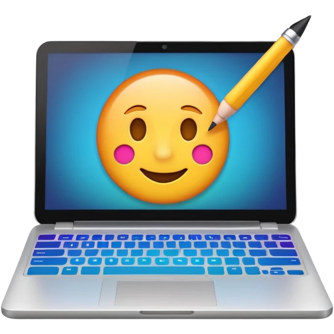 blog emoji stylized as a laptop with a glowing screen and a pen, friendly and digital emoji